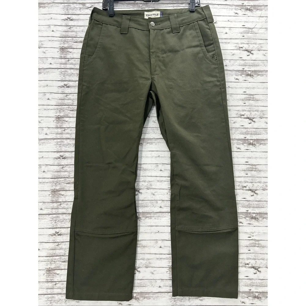 Edgevale Pants Mens 32x28 Green Canvas Chino USA Made Workwear Outdoor Utility